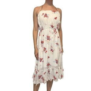 Francesca’s Blue Rain Midi Sundress Floral White Spring Casual Modest Size Small